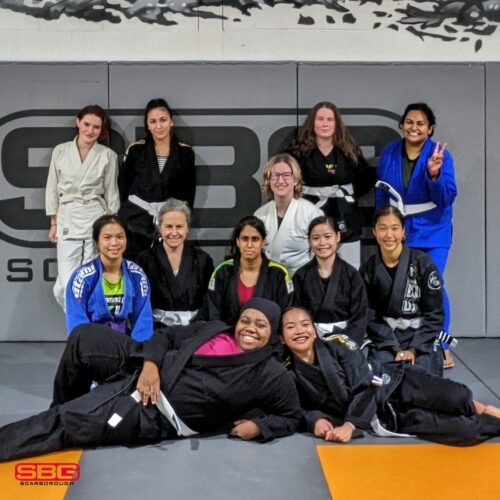 Women's BJJ class group at SBG Scarborough — welcoming female martial arts community in Scarborough